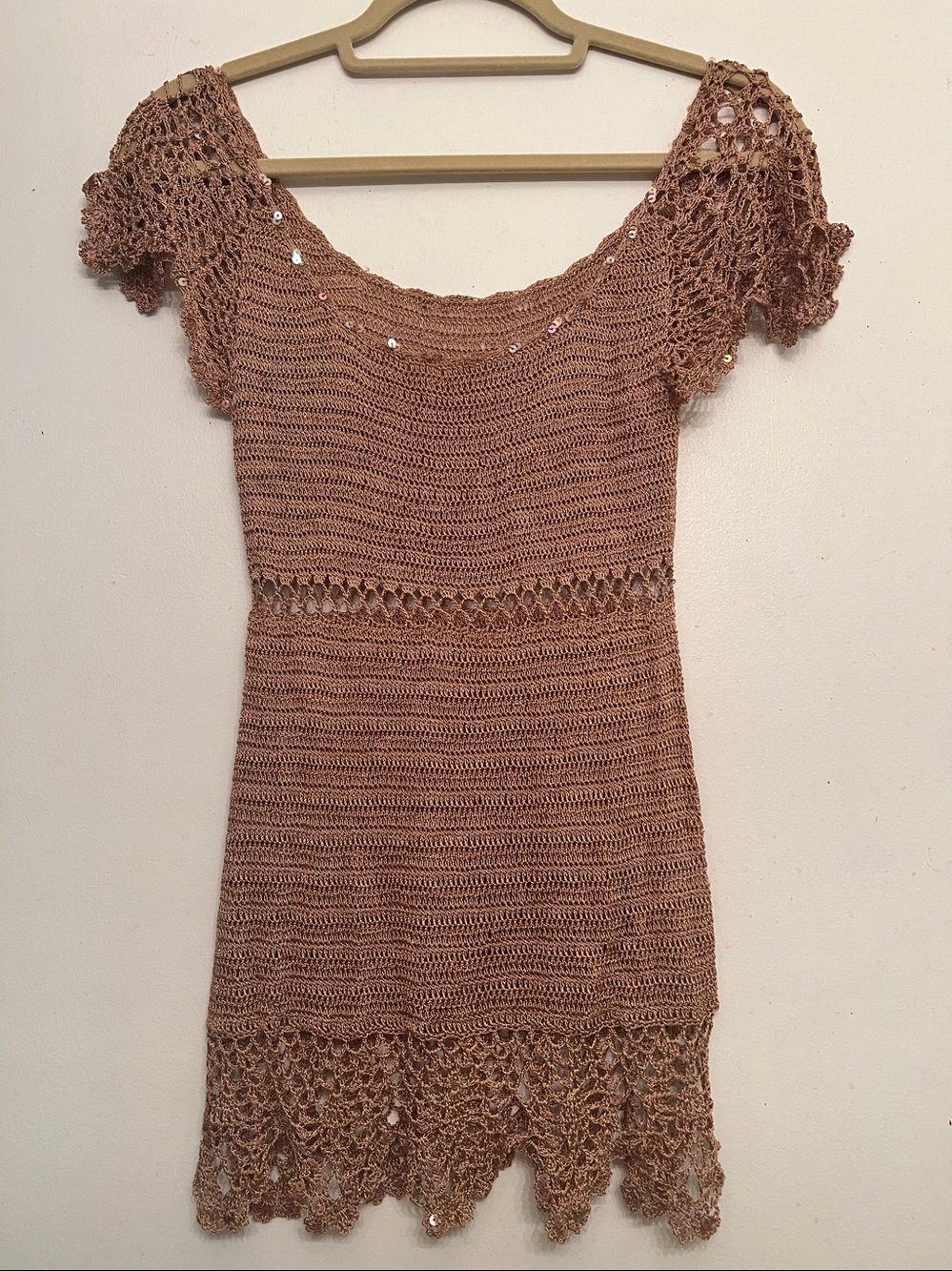Crochet & Sequin Boho Short Sleeve Shirt